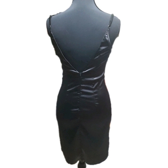 French Kiss Slip Dress Womens Small Black Satin Silk Strappy Adjustable LBD NWOT - Picture 3 of 7
